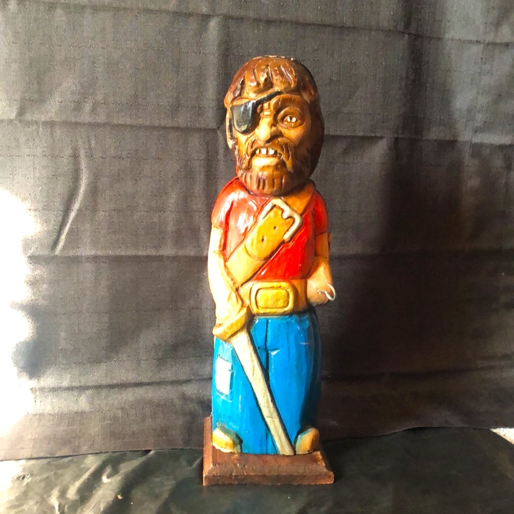 Pirate wine bottle holder storage VTG wood Spain